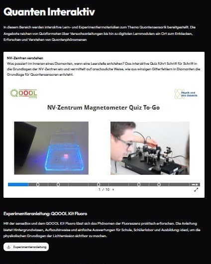 Neue interaktive Lernmaterialien zu Quantensensorik auf unserer Homepage